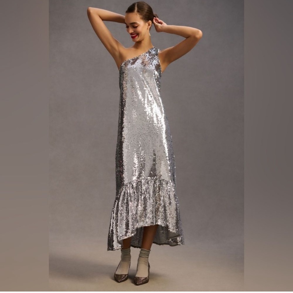 NWT silver sequin Anthropologie Maeve Maxi Dress Size XL